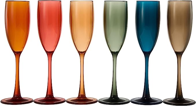 Unbreakable Pastel Color Acrylic Champagne Flutes Glasses | Set of 6 | European Style Toasting Cups 100% Tritan Drinkware, 5 oz Dishwasher Safe BPA