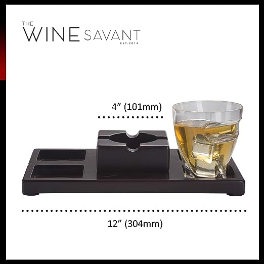 The Wine Savant Cigar Glasses Tray & Ash Tray, 4 Whiskey Cigar Glasses Slot to Hold Cigar, Whiskey Glass Gift Set, Cigar Rest, Accessory Set Gift for Dad, Men Home Office Decor Gifts, Man Cave