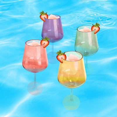 Floating Wine Glasses for Pool - Set of 2-15 OZ Shatterproof Poolside Wine Glasses, Tritan Plastic Reusable, Beach Outdoor Cocktail, Wine, Champagne, Water Glassware Spring Summer (Burnt Orange)