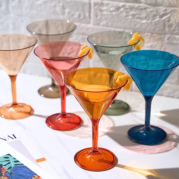 Unbreakable Pastel Color Acrylic Martini Glasses, Set of 6