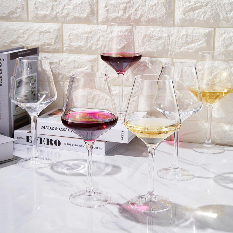 Unbreakable Stemmed Wine Glasses, Tritan Acrylic | Set of 6 | European Style Crystal Drinkware, 18oz