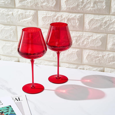 Crystal Christmas Holiday Red Colored Crystal Wine Glass Set of 2, Gift For Hosting, Her, Wife, Mom Friend - Large 20 oz Glasses, Unique Italian Style Tall Drinkware - Red & White, Color Glassware