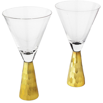 Set of 2 Elegant Gold Funnel Shaped Cocktail/Martini Glasses - 8oz