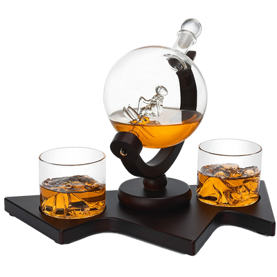 John Lewis Ribbed Glass Whisky Decanter & Tumblers Gift Set, Clear