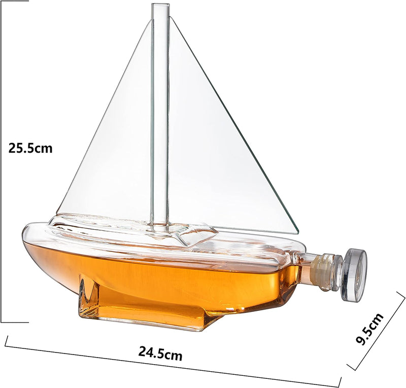 Sailboat Whiskey & Wine Decanter Ship - The Wine Savant Ship Decanter Set 750ml - Drink Dispenser for Wine, Whiskey, Ship In A Bottle Decanters Bar Set, Liquor Scotch Bourbon, Boating Mariner Gifts
