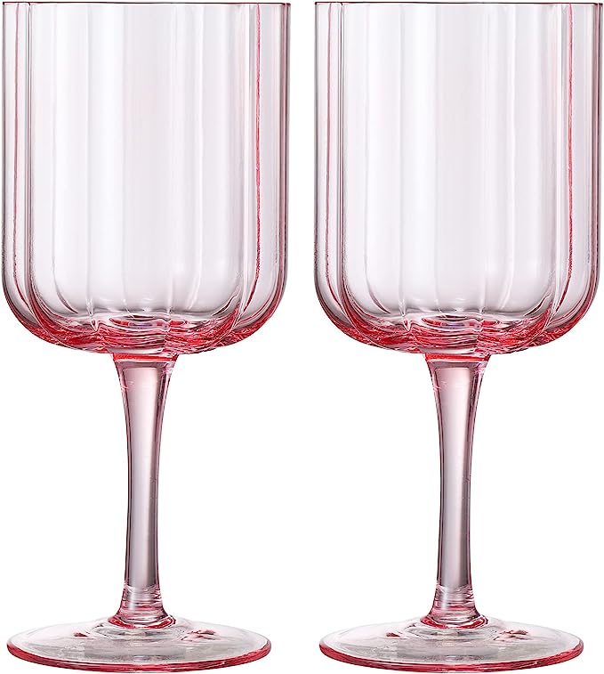Flower Vintage Wine Glassware - Set of 2-13 oz Colorful Cocktail, Martini & Champagne Glasses, Prosecco, Mimosa Glasses Set, Cocktail Glass Set, Bar Glassware Luster Glasses 7" X 3" (Pink)