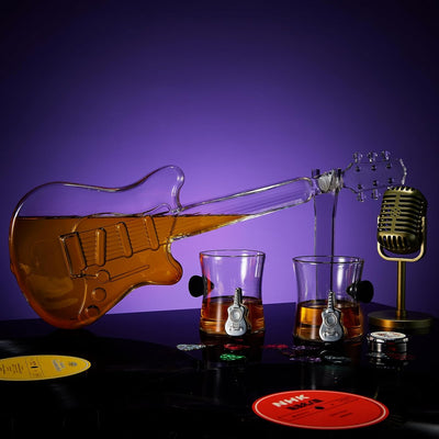 Electric Guitar Whiskey & Wine Decanter with 2 Pick Whiskey Glasses, Acrylic Stand & Case - 34 OZ Glass 16" L for Whiskey Music Lover & Rock N Roll Gifts Musician Music Lovers, Guitar Loves Gifts