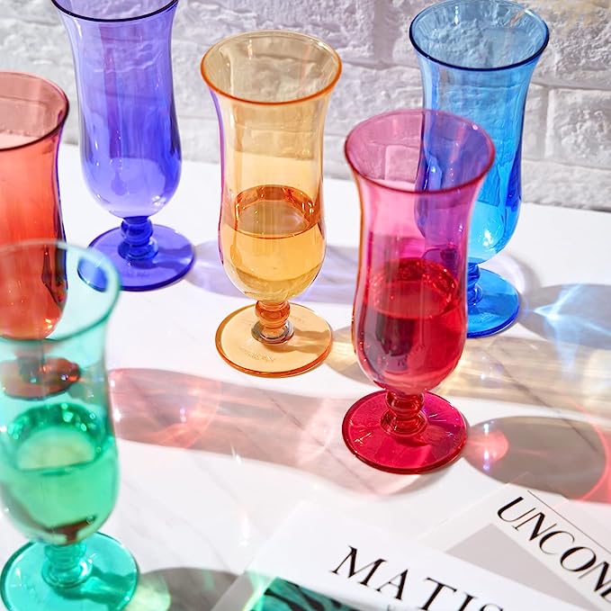 Unbreakable Color Hurricane Glasses | Set of 6 | 100% Tritan Drinkware, 14 oz Acrylic Dishwasher Safe Shatterproof BPA-free plastic, Reusable Pina Colada, Cocktail Margarita Tropical Party Drinkware
