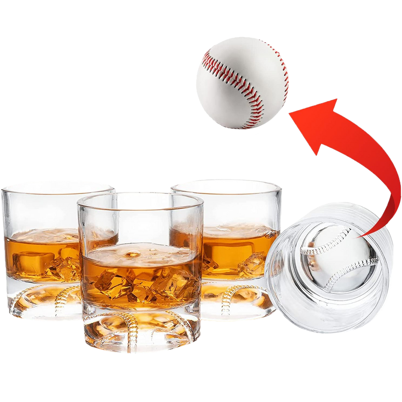 The Wine Savant Baseball Whiskey Glass - 12oz Whiskey Glass Perfect for Any Occasion, Baseball Lovers, Baseball Gifts, Baseball Themed Party, Baseball Birthday Gift Set (4)