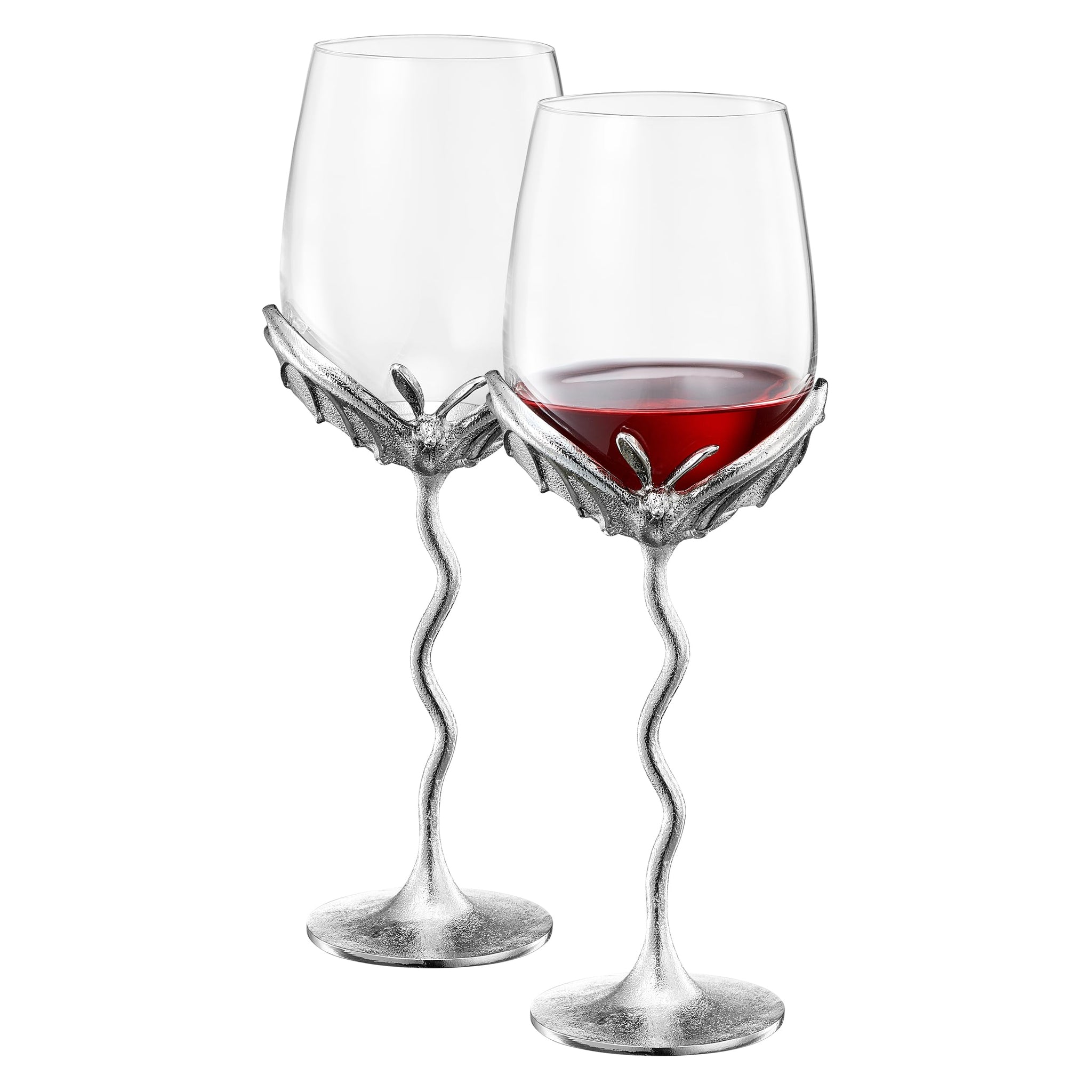 Silver Bat Wine Glasses Set of 2 Gothic Goblet Pair