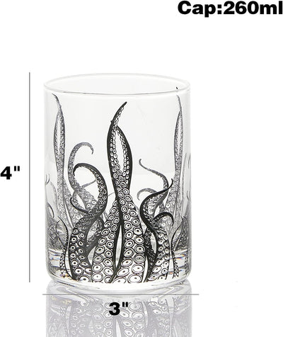 Octopus Tentacle Whiskey Glassware | Set of 2 | 9 OZ Handmade Craft Beer, Cocktail, Water, Bar Rock Glass - Kraken Tumbler Gift Set, Old Fashioned Rocks Glasses, Antique Design Extraordinary Detail