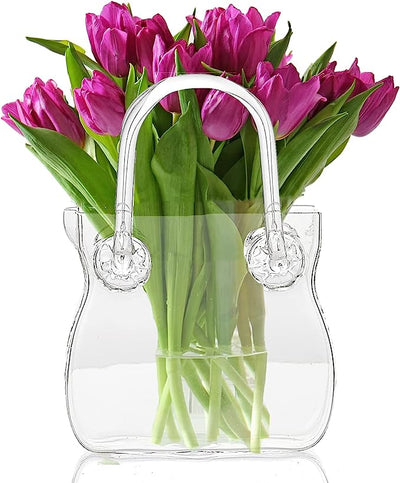 Glass Handbag Purse Decanter & Vase For Flowers, Wine & Whiskey Decanter for Women, Women's Bag Shape Fish Bowl - for Home Decor, Centerpiece, Bachelorette Party Decor, Wedding, Floral (750ML)