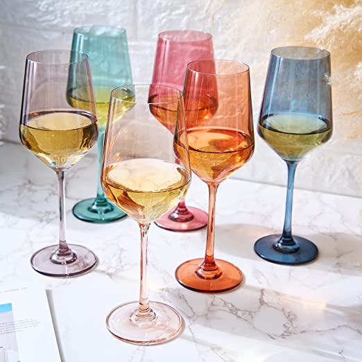 Colored Wine Glass Set, 12oz Glasses Set of 6 Baby Shower Gender Revea –  The Wine Savant