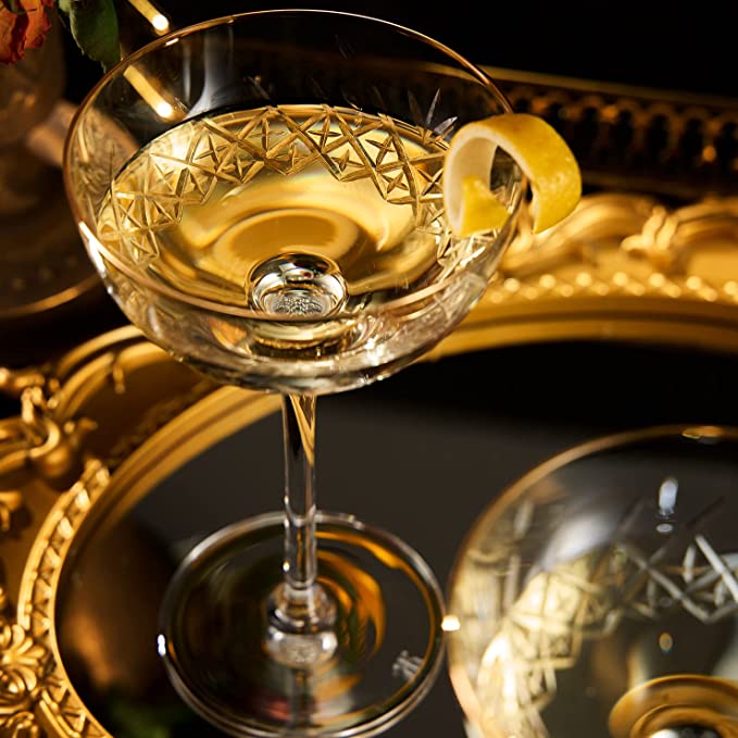 Vintage Art Deco Luxury Coupe Glasses, Cocktails, Martini, Margarita, In Premium Gift Box 24K Gold Rim | Set of 2 | 8 oz Classic Cocktail Glassware - Champagne, Manhattan, Cosmopolitan Crystal Goble