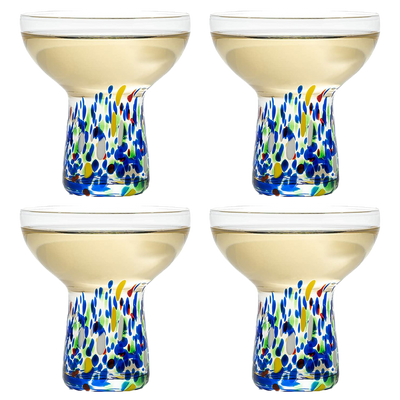 Stemless Margarita Glass – Set of 4 - Luxury Hand Blown Confetti Margaritas, for Cocktails, Water, Wine, Dessert, Martini & Champagne Glasses Cinco de Mayo, Hand Blown Glass - Mexican Confetti Design