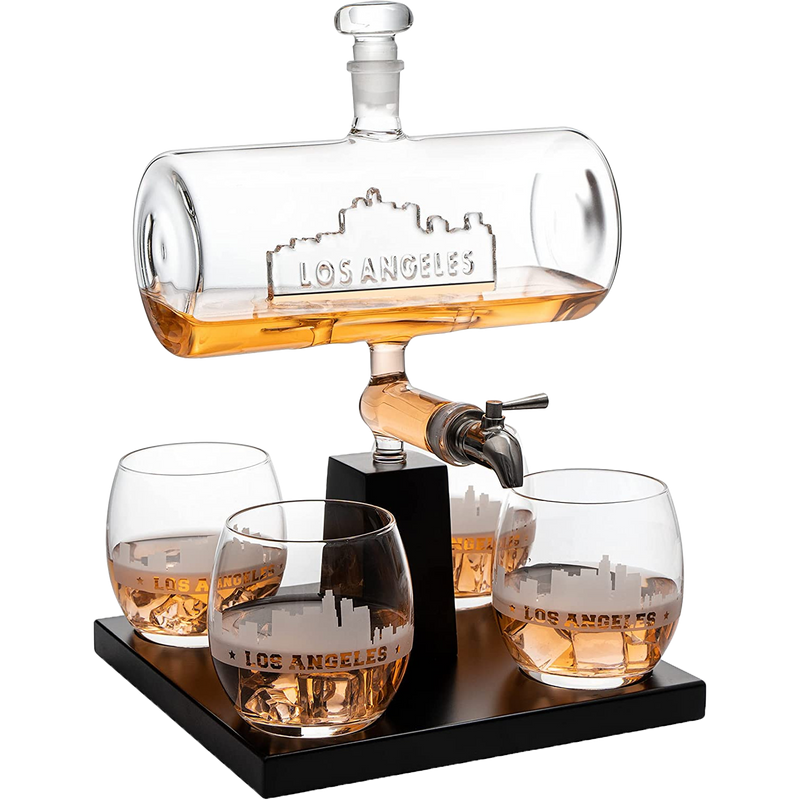 Wine & Whiskey Decanter Set 1100ml by The Wine Savant with 4 Whiskey Glasses, Drink Dispenser Scotch, Bourbon, Brandy Home Office Apartment Decor, Gifts - Dallas, Memphis, New York & Los Angeles Gifts