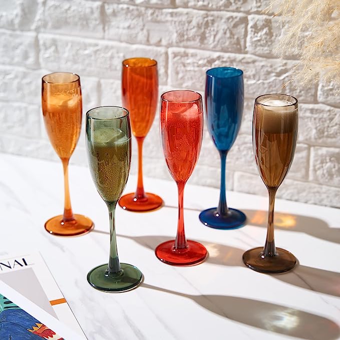 Unbreakable Pastel Color Acrylic Champagne Flutes Glasses, Set of 6