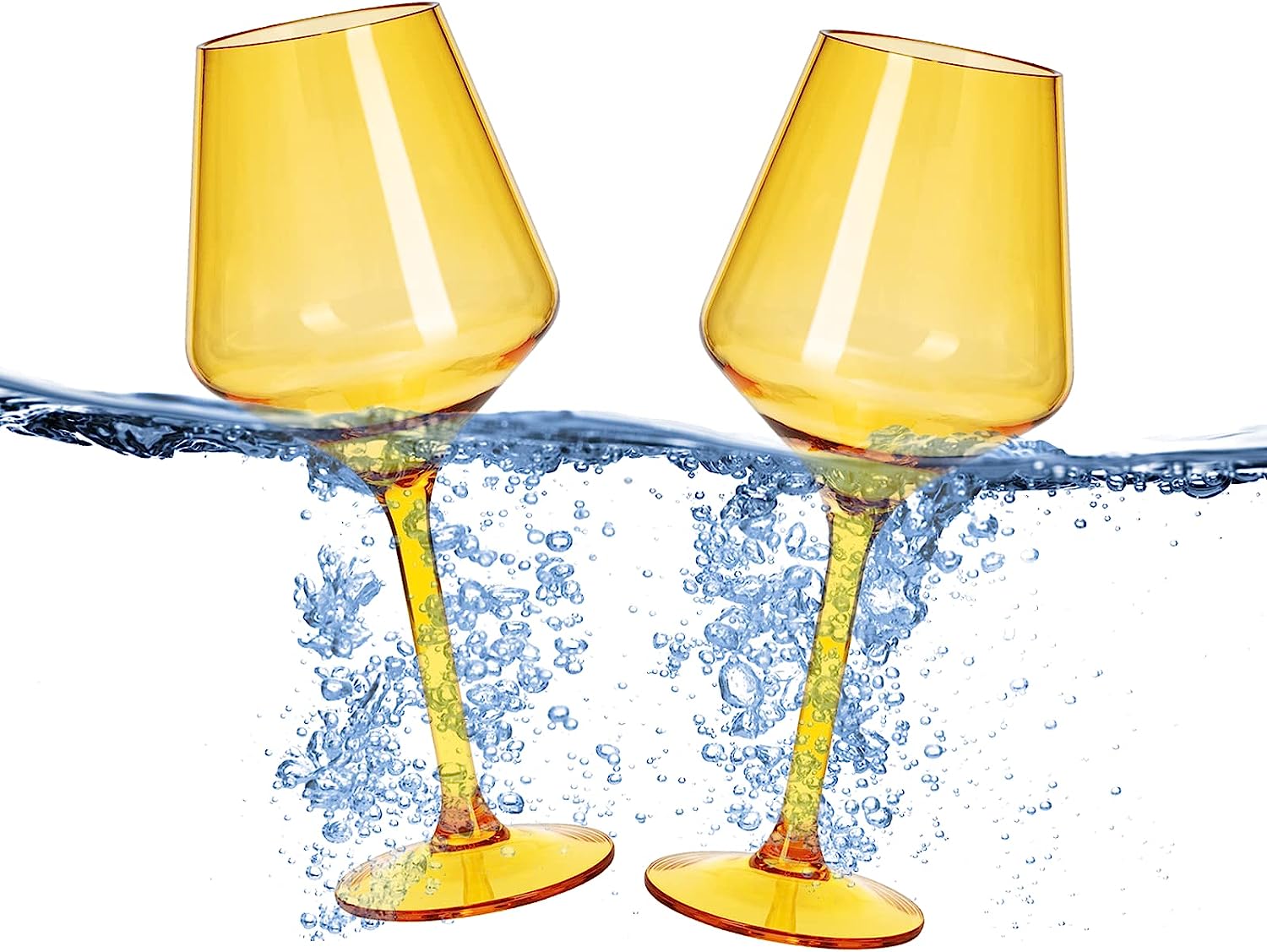 Yellow Shatterproof Floating Wine Glasses For Pool 15oz 2pc