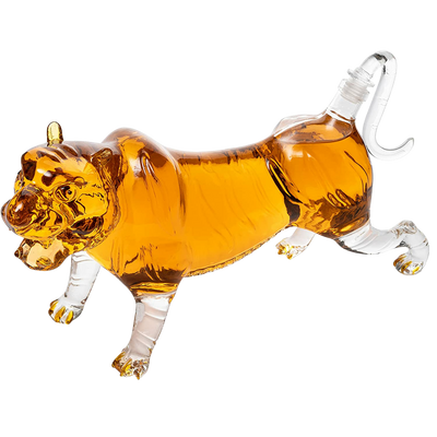 Tiger Decanter 1000ml 11"L Whiskey and Wine Decanter by The Wine Savant 7"H, Tiger Glass Decanter For Whiskey, Scotch, Spirits, Wine, For Whiskey Lovers, Tiger Lovers, Tiger King Gifts