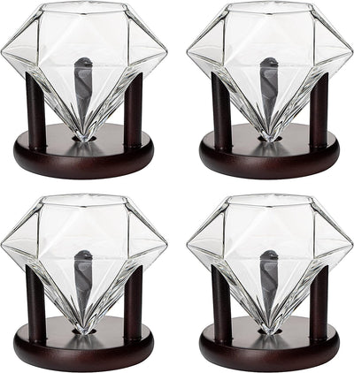 Set of 4 Diamond Whiskey & Wine Glasses 10oz - Wine, Whiskey, Water, Diamond Shaped, Diamonds Collection Sparkle Patented Wine Savant - Stands Alone, Or on Stand
