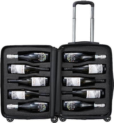 Wine Bottle Suitcase | Holds 10 Standard 750 ML Size Bottles | Universal Airplane Luggage Case, TSA Approved Wheeled Bag For Professionals and Consumers, Gift For Wine Lovers & Connoisseurs (24 IN)