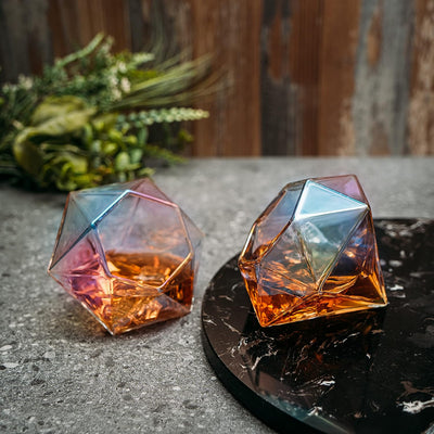 Set of 2 Iridescent Diamond Whiskey & Wine Glasses 10oz - Wine, Whiskey, Water, Diamond Shaped, Diamonds Collection Sparkle Patented Wine Savant - Stands Alone, Or on Stand