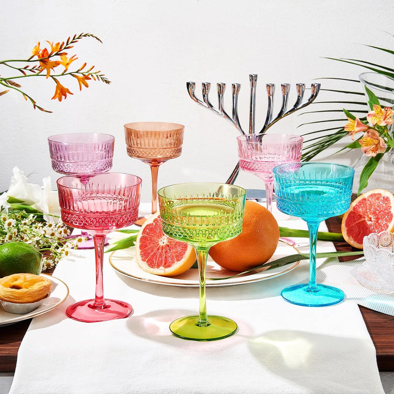 Art Deco Colored Crystal Coupe Glass | Set of 6 | Large 9.6oz Stemmed Glassware