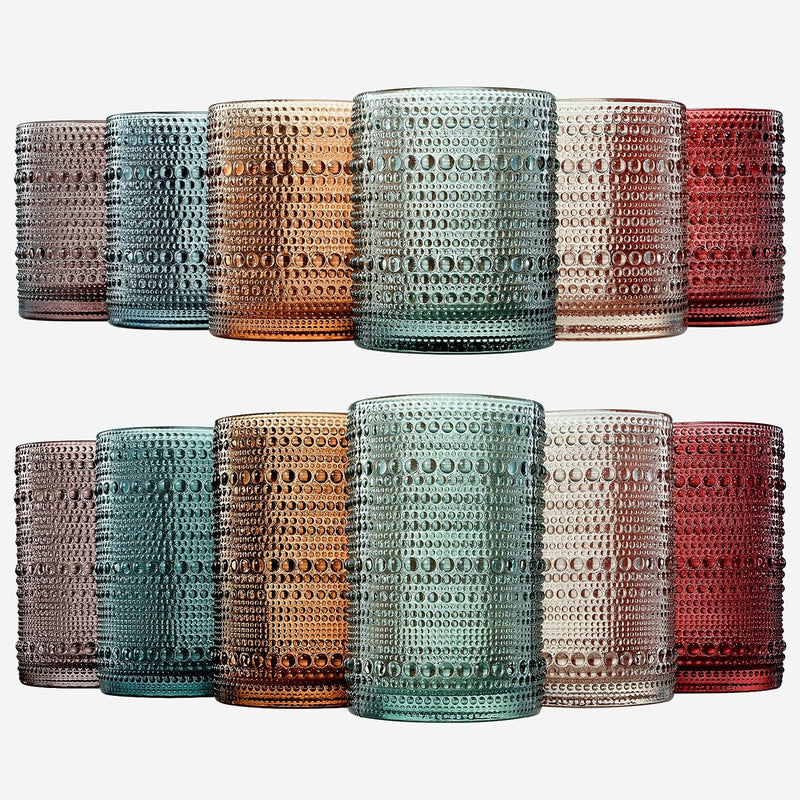 Hobnail Drinking Glasses Pastel Colored Beaded Drinking | Set of 12