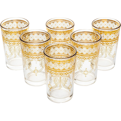 Gold Moroccan Glasses Artisan Hand-Made Multipurpose 220 ml 7.5 oz Tea and Wine Morrocan Tumbler Marrakech & Casablanca Tea Cups Set of 6, by The Wine Savant