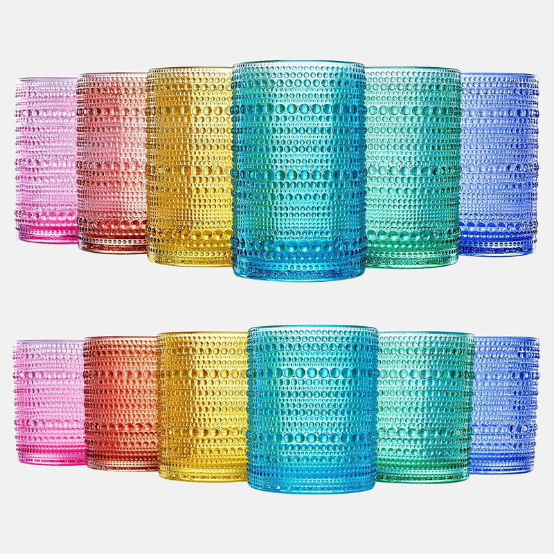 Hobnail Drinking Glasses Colored Beaded Drinking Set of 12