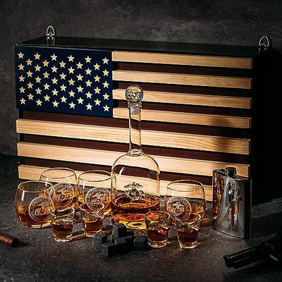 Marine Big Box Wall Decor Murphy with Decanter, 4 whiskey glasses, 4 shot glasses, marine flask, marine gifts