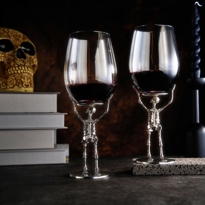 Stemmed Skeleton Wine Glass | Set of 2 | 19oz Halloween Skeleton Glasses 10" H, Goth Gifts, Skeleton Gifts, Skeleton Decor, Spooky Wine Gift Set, Perfect for Halloween Themed Parties