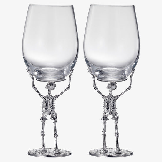 Stemmed Skeleton Wine Glass | Set of 2 | 19oz Halloween Skeleton Glasses 10" H, Goth Gifts, Skeleton Gifts, Skeleton Decor, Spooky Wine Gift Set, Perfect for Halloween Themed Parties