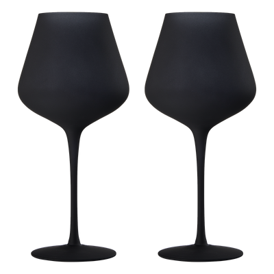 Matte Black Crystal Wine Glass - Set of 2 - Gift For Her, Him, Friend - Large 20 oz Glasses, Unique Italian Style Tall Drinkware - For Red & White, Colored Glassware - Gothic, Wedding, Halloween
