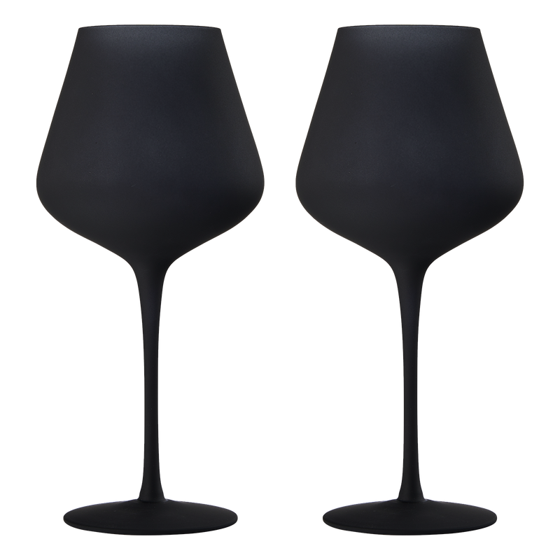 Matte Black Crystal Wine Glass - Set of 2 - Gift For Her, Him, Friend - Large 20 oz Glasses, Unique Italian Style Tall Drinkware - For Red & White, Colored Glassware - Gothic, Wedding, Halloween