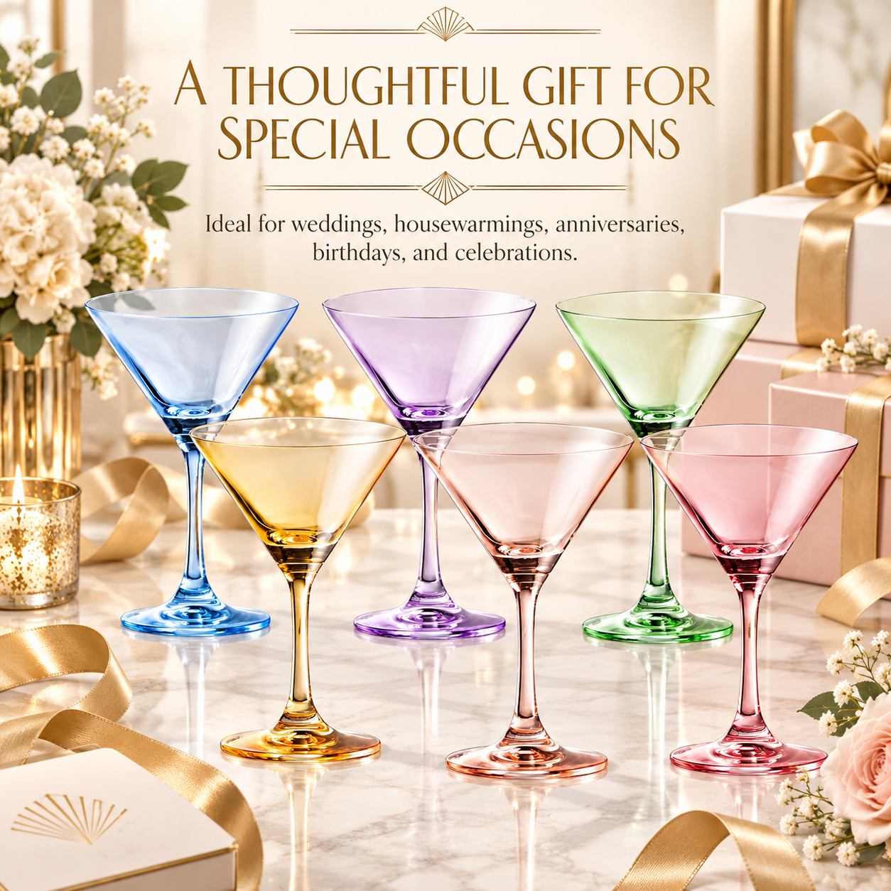 Colored Coupe Glasses Set Of 6 7 Oz Classic Cocktail Glassware For Champagne Martini Manhattan Cosmo