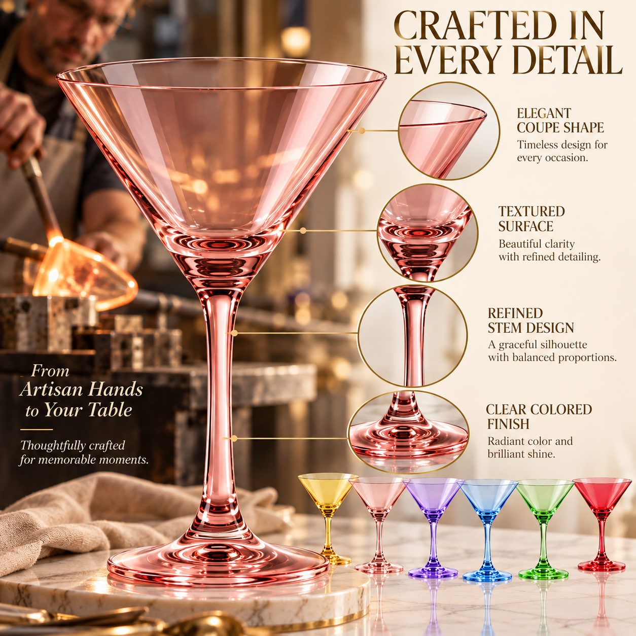 Colored Coupe Glasses Set Of 6 7 Oz Classic Cocktail Glassware For Cha – The Wine Savant