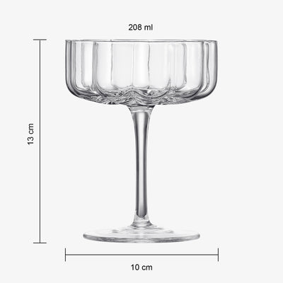 Flower Vintage Wavy Petals Wave Glass Coupes 7oz Colorful Cocktail, - Set of 4 - Rippled & Champagne Glasses, Prosecco, Martini, Mimosa, Cocktail Set, Bar Glassware Copyright & Patent Pending (Clear)