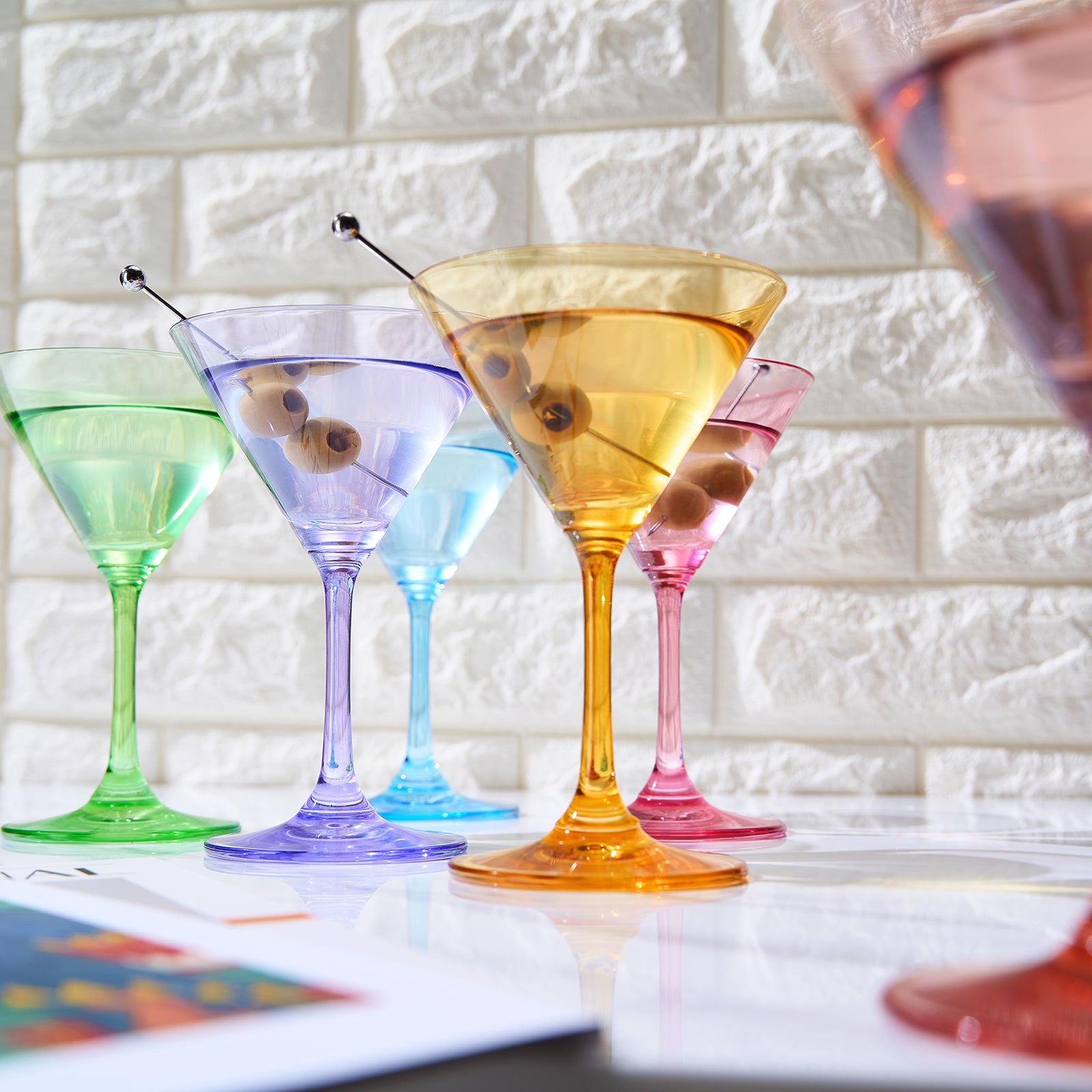 Physkoa Colored Martini Glasses Set of 6-8 oz Hand