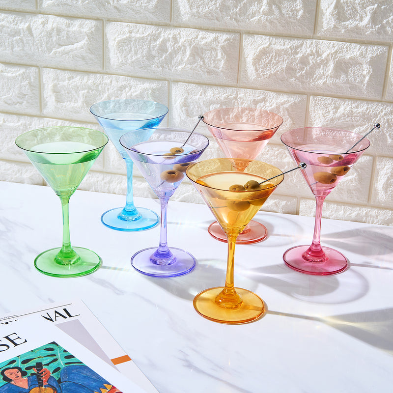 Colored Martini Glasses Set of 6 | 7oz | Hand Blown Crystal Martini Glasses  | Art Deco Cocktail Glas…See more Colored Martini Glasses Set of 6 | 7oz 