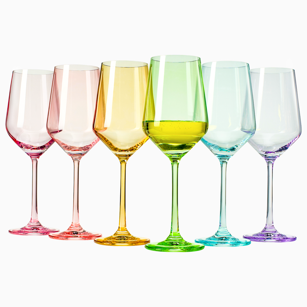 Colored Stemless Wine Glass Set of 6, Vibrant Splash Wine Glasses