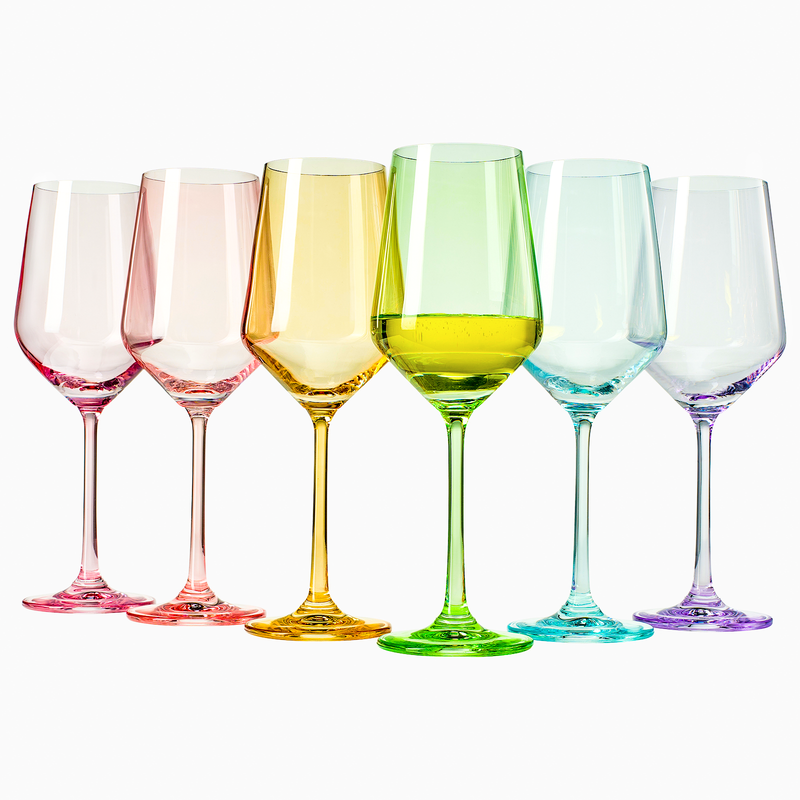 European Glass Red Wine - White Wine - Water Glass - Assorted Colors-  Stemmed Glasses - Set of 6 Goblets - 10 oz. Beautifully Designed