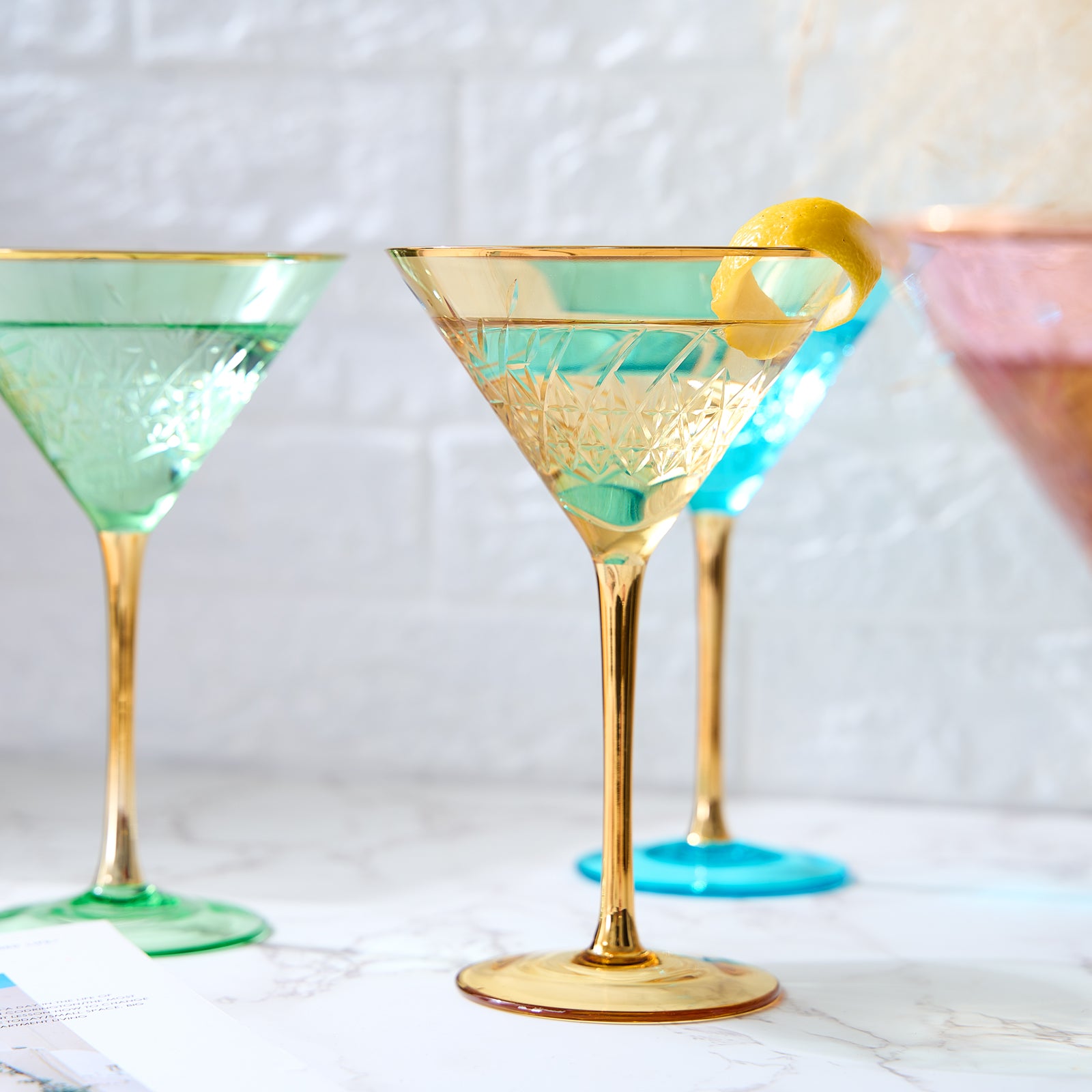 Crystal Martini Glasses Colored Set of 4 Stemmed MultiColor Glass