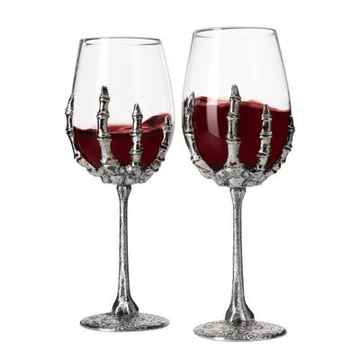 Stemmed Skeleton Wine Glasses Set of 2 by The Wine Savant - Skeleton Hand Glasses 9" H, Goth Gifts, Skeleton Gifts, Skeleton Decor, Spooky Cocktails, Wine Gift Set, Wine Glasses!