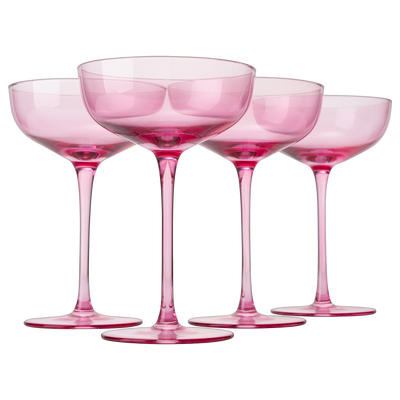 The Wine Savant Colored Coupe Glass | 7oz | Set of 4 Colorful Champagne & Cocktail Glasses, Fancy Manhattan, Crystal Martini, Cocktails Set, Margarita Bar Glassware Gift, Vintage (Blush Pink)