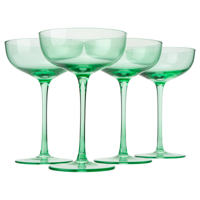The Wine Savant Colored Coupe Glass | 7oz | Set of 4 Colorful Champagne & Cocktail Glasses, Fancy Manhattan, Crystal Martini, Cocktails Set, Margarita Bar Glassware Gift, Vintage (Green)