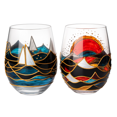 The Wine Savant Beautiful Hand Painted Wine Glasses Set of 2 – Alrossa
