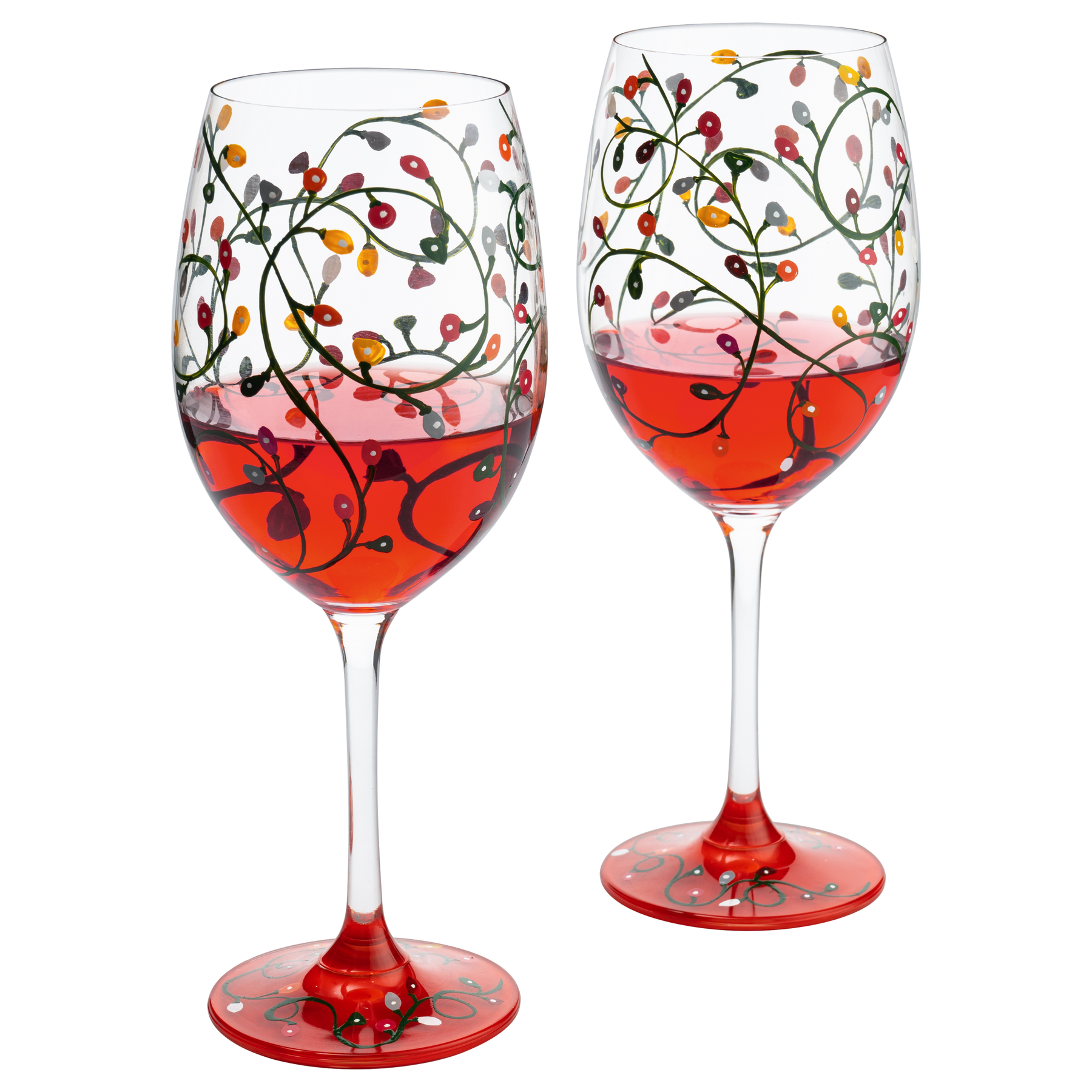 Set of 2 Stemmed Christmas Tree Design Wine Glasses - Hand Painted 14 – Poe  and Company Limited