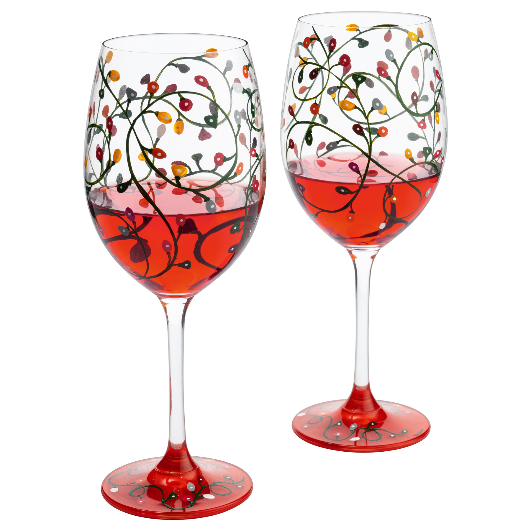 Stemmed Christmas Lights Wine Glasses Set of 2 Hand Painted Wine Gla