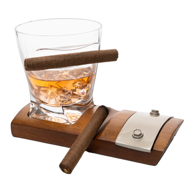 The Wine Savant Glass & Coaster & with A Unique Whiskey Glass Slot to Hold Item, Whiskey Glass Gift Set, Item Rest, Accessory Set Gift for Dad, Men Home Office Decor Gifts, Fathers Day - Chirstmas